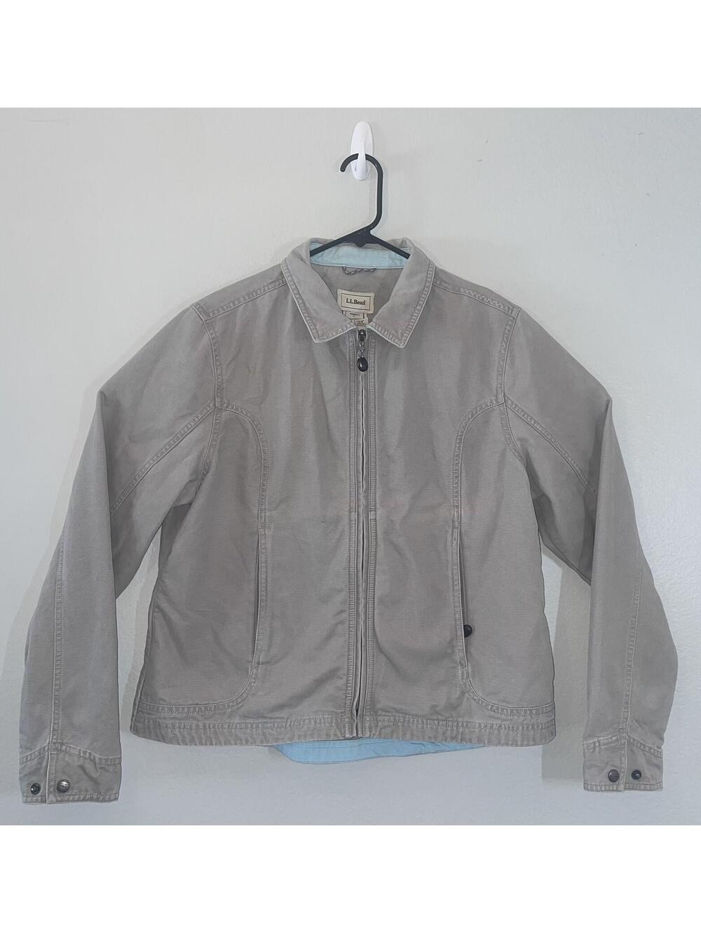L.L. Bean Jacket Women's Large Gray Blue Canvas Full Zip